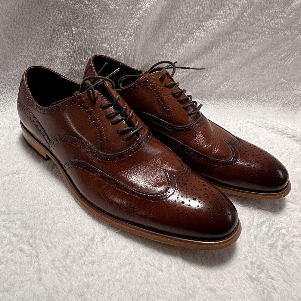 Stacy Adams Mens 10.5M Brown Leather Wingtip Oxford Dress Shoes Lace Up